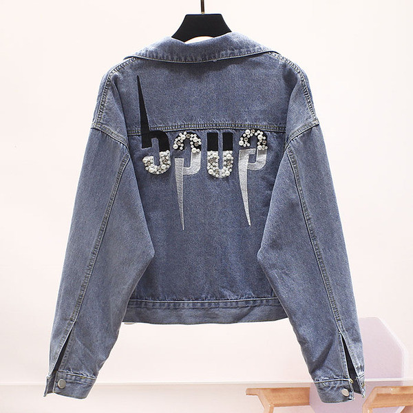 Stiilne naiste teksajakk tikandite ja kivikestega