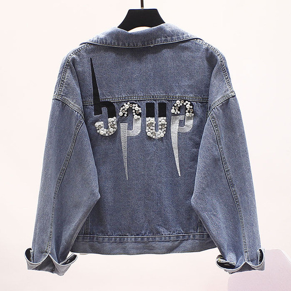 Stiilne naiste teksajakk tikandite ja kivikestega