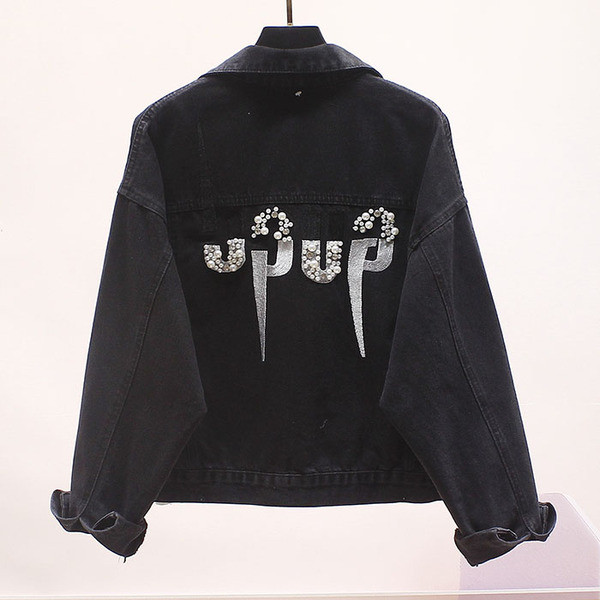 Stiilne naiste teksajakk tikandite ja kivikestega