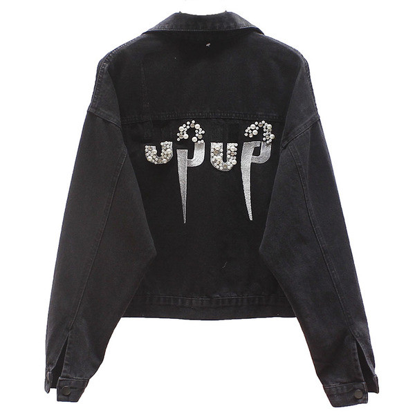 Stiilne naiste teksajakk tikandite ja kivikestega