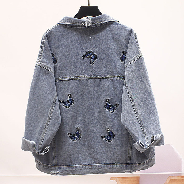 Casual γυναικείο τζιν μπουφάν με κέντημα και τσέπες 