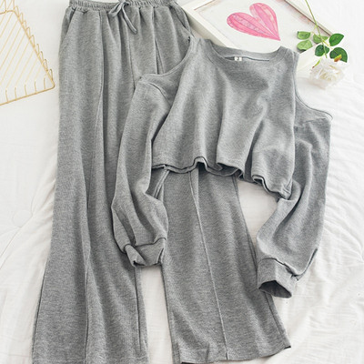 Γυναικείο casual σετ με γυμνούς ώμους και ψηλή μέση