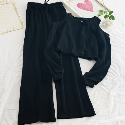 Γυναικείο casual σετ με γυμνούς ώμους και ψηλή μέση