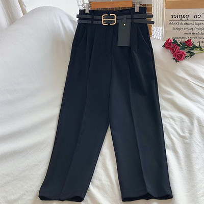 Γυναικείο μακρύ παντελόνι με ζώνη και ψηλή μέση - ίσιο μοντέλο