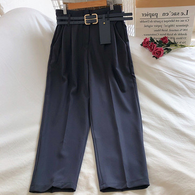 Γυναικείο μακρύ παντελόνι με ζώνη και ψηλή μέση - ίσιο μοντέλο