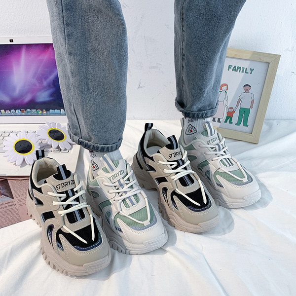 Νέο μοντέλο casual γυναικεία αθλητικά παπόυτσια με τραχιά σόλα και κορδόνια