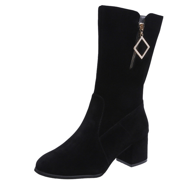 Κομψές γυναικείες μπότες με τετράγωνο τακούνι από οικολογικό σουέτ