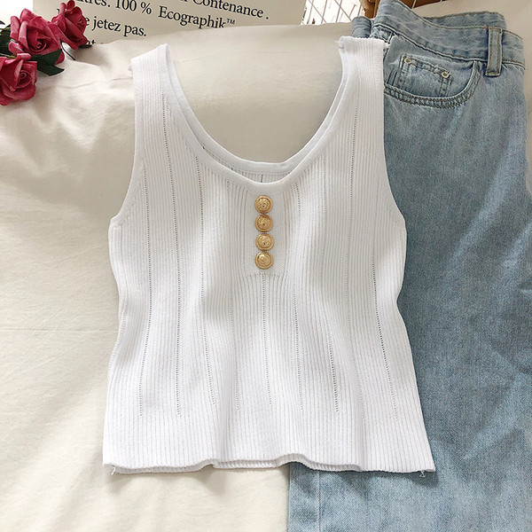 Moodne naiste topp ovaalse kaelusega ja metallnööpidega