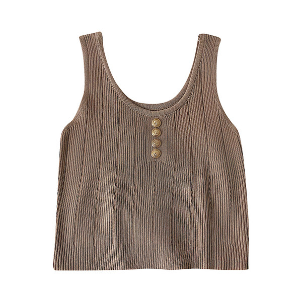 Moodne naiste topp ovaalse kaelusega ja metallnööpidega