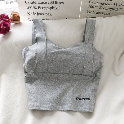 Női felső, széles pántokkal, felirattal