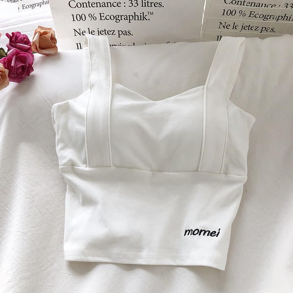 Női felső, széles pántokkal, felirattal