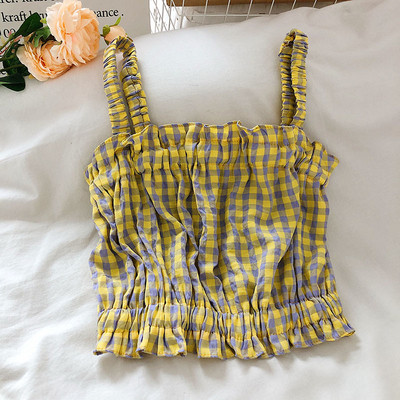 Naiste ruuduline peenikeste rihmadega topp