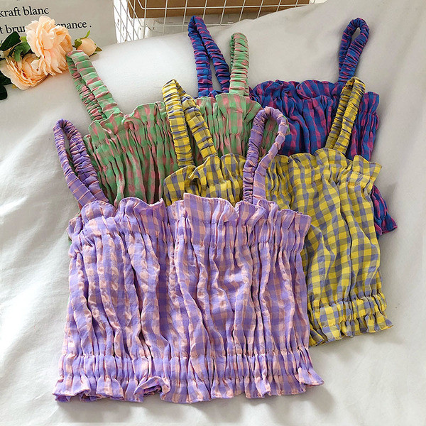 Naiste ruuduline peenikeste rihmadega topp