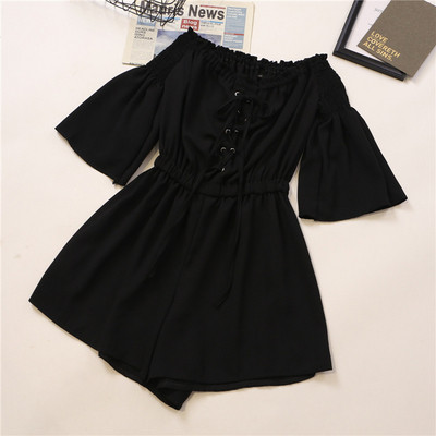 Modern női overall, nyakkendővel és rövid ujjú