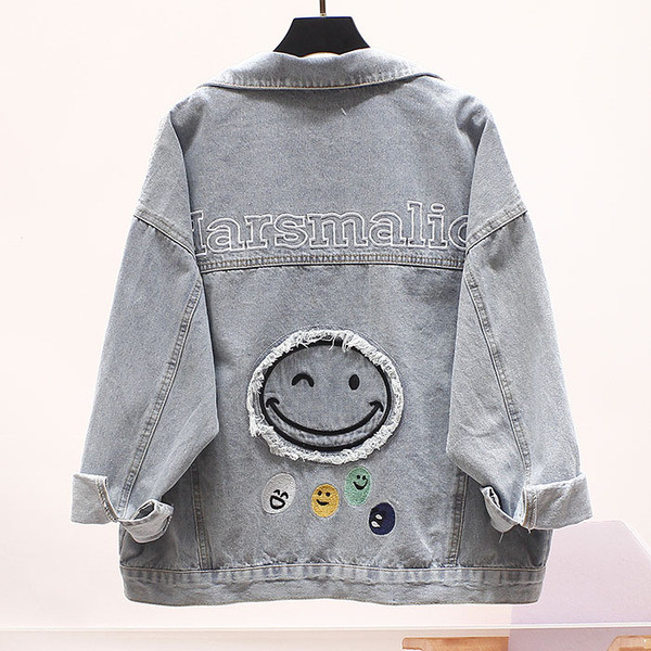 Női alkalmi farmerdzseki hímzéssel és felirattal