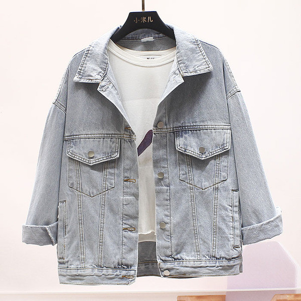 Μοντέρνο γυναικείο τζιν μπουφάν με μακριά μανίκια και κέντημα panda