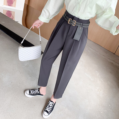 Γυναικείο παντελόνι με ζώνη και ψηλή  μέση - ίσιο μοντέλο