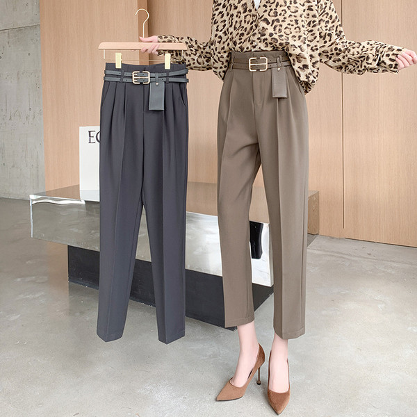 Γυναικείο παντελόνι με ζώνη και ψηλή  μέση - ίσιο μοντέλο