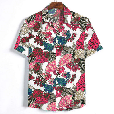 Modern férfi ing klasszikus gallérral és rövid ujjú virágmintával