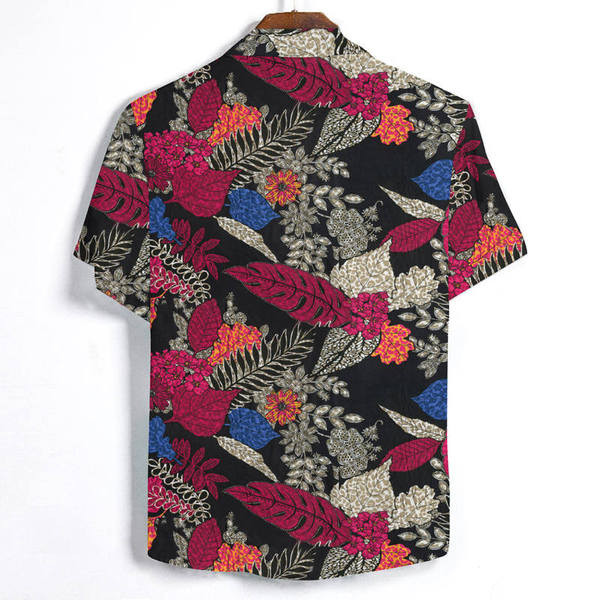 Modern férfi ing klasszikus gallérral és rövid ujjú virágmintával