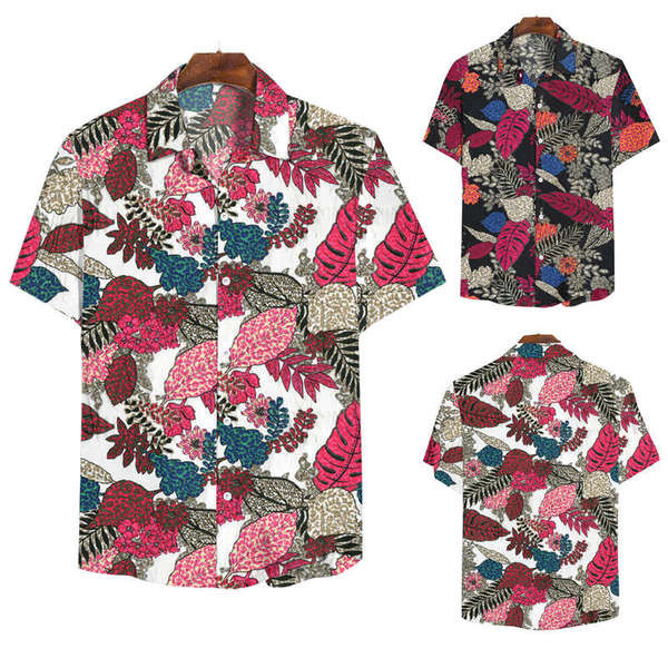 Modern férfi ing klasszikus gallérral és rövid ujjú virágmintával