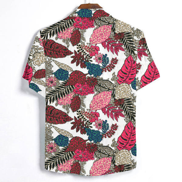 Modern férfi ing klasszikus gallérral és rövid ujjú virágmintával