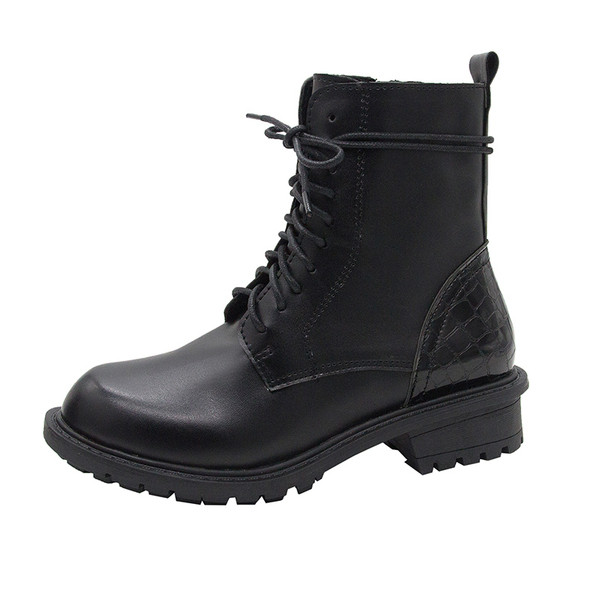 Γυναικείες έκο δερμάτινες μπότες με τραχιά σόλα