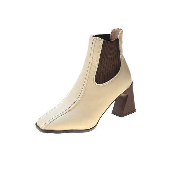 Modern női csizma szögletes sarkú öko bőrből