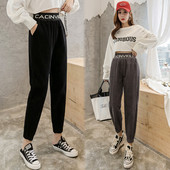 Női alkalmi bársony nadrág felirattal, magas derékkal