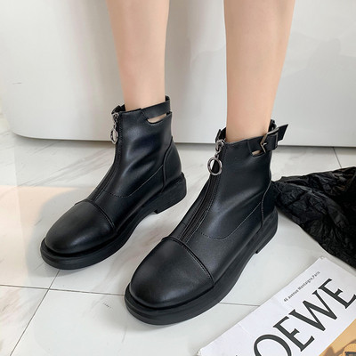 Έκο δερμάτινες γυναικείες μπότες με φερμουάρ και επίπεδη σόλα