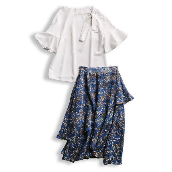 Modern női szett kétrészes blúz + szoknya magas derékkal