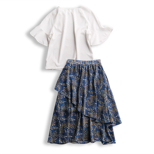 Modern női szett kétrészes blúz + szoknya magas derékkal