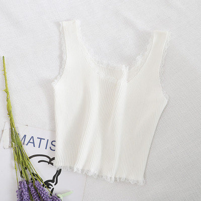 Μοντέρνο γυναικείο αμάνικο καθημερινό με δαντέλα και οβάλ λαιμόκοψη