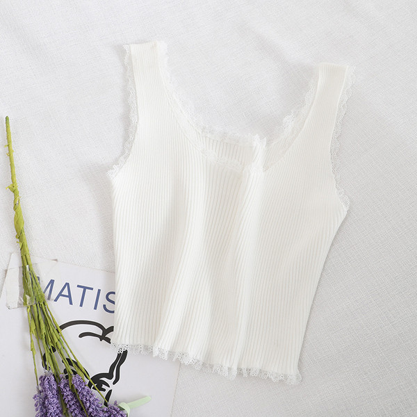 Μοντέρνο γυναικείο αμάνικο καθημερινό με δαντέλα και οβάλ λαιμόκοψη