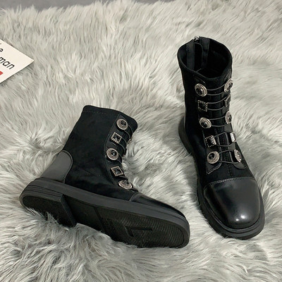 Γυναικείες καθημερινές μπότες casual με κουμπιά σε μαύρο χρώμα - δύο μοντέλα