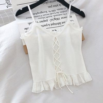 Μοντέρνα γυναικεία μπλούζα με λεπτούς ιμάντες και κορδόνια