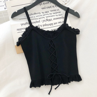 Μοντέρνα γυναικεία μπλούζα με λεπτούς ιμάντες και κορδόνια