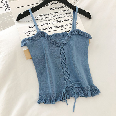 Μοντέρνα γυναικεία μπλούζα με λεπτούς ιμάντες και κορδόνια