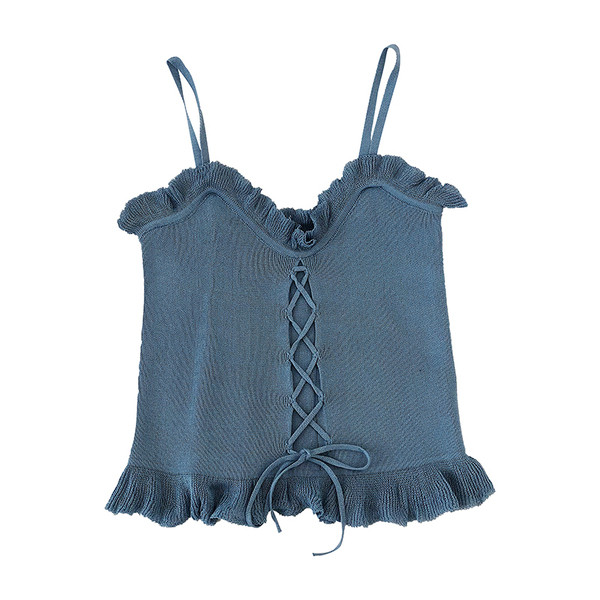 Μοντέρνα γυναικεία μπλούζα με λεπτούς ιμάντες και κορδόνια