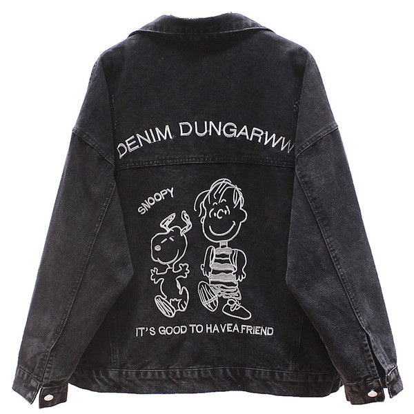 Γυναικείο casual τζιν μπουφάν με κέντημα και μακριά μανίκια