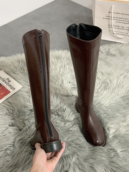 Γυναικείες έκο δερμάτινες μπότες με επίπεδη σόλα