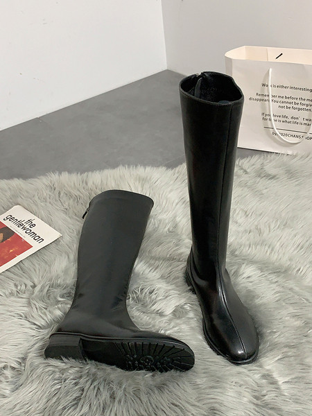 Γυναικείες έκο δερμάτινες μπότες με επίπεδη σόλα