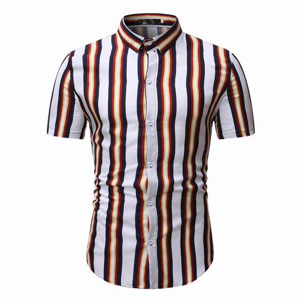 Modern, rövid ujjú férfi csíkos ingmodell