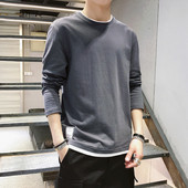 Φθινοπωρινή ανδρική μπλούζα με οβάλ ντεκολτέ και μακριά μανίκια