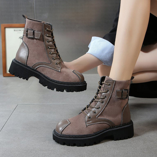 Casual γυναικείες μπότες με κορδόνια και επίπεδη σόλα σε δύο χρώματα