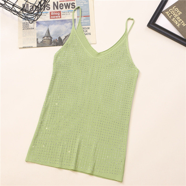 Καθημερινό μοντέρνο γυναικείο αμάνικο με διακοσμιτικές πέτρες και λεπτούς ιμάντες