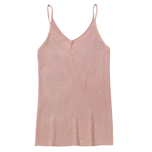 Καθημερινό μοντέρνο γυναικείο αμάνικο με διακοσμιτικές πέτρες και λεπτούς ιμάντες