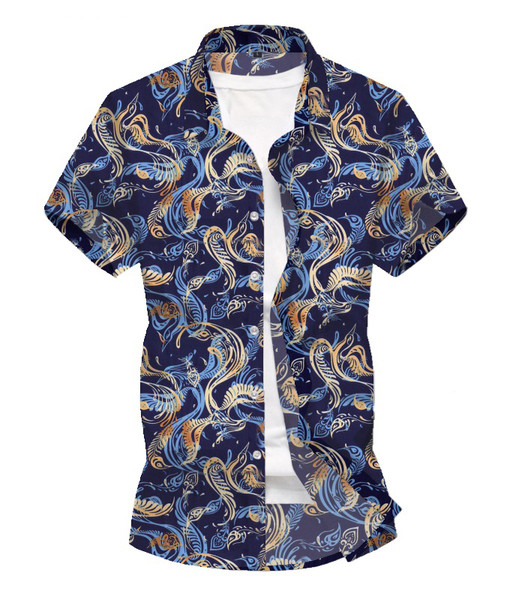 Ανδρικό casual πουκάμισο με μοτίβο και κοντά μανίκια