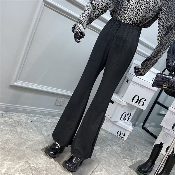 Καθημερινό μαύρο γυναικείο παντελόνι φαρδύ μοντέλο με ψηλή μέση