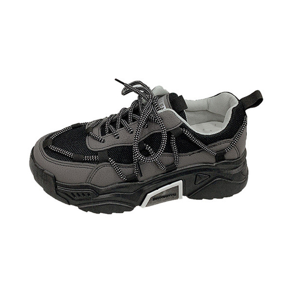 Γυναικεία casual αθλητικά παπούτσια με τραχιά σόλα σε μαύρο και γκρι χρώμα